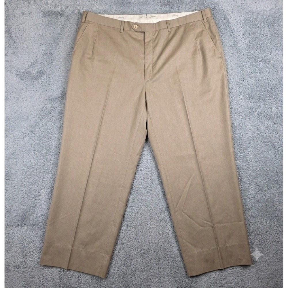Brioni Dress Pants Mens 42 Tan Khaki Wool Flat Front Straight Leg Made in Italy